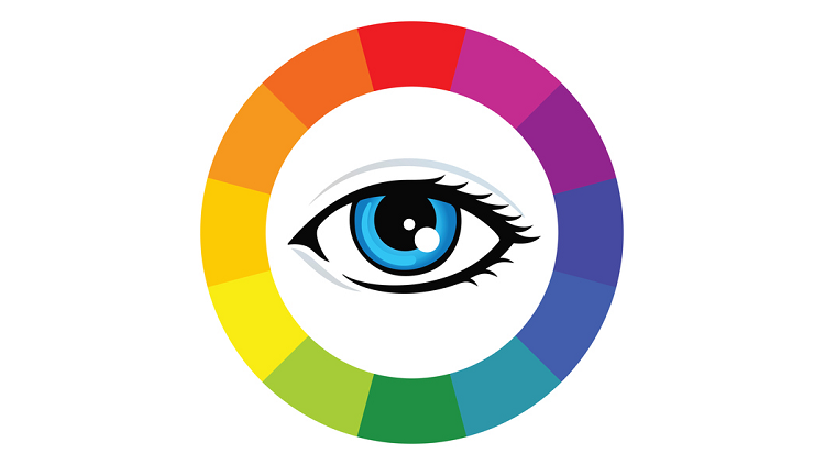 an open eye encircled with colour charts